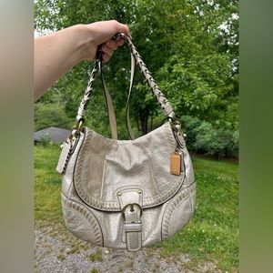 Silver metallic Coach purse